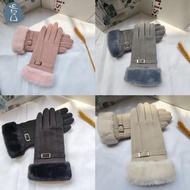 [PANDAB] Autumn Winter Warm Suede Gloves Plus Velvet Thiened Plush Decor Cuff Gloves Outdoor Coldpro