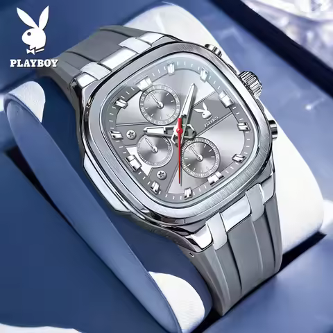 PLAYBOY Silicone Strap Multi Function Quartz Watches for Man Chronograph Waterproof Luminous Men's W