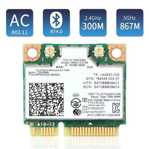 Mini PCI-E Dual Band 2.4G/5Ghz Bluetooth 4.0 Wifi Network Card 7260HMW Wlan Wireless 802.11ac/a/b/g/