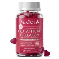Mulittea Glutathione Collagen Gummies 60pcs, with Vitamin C & E, Whitening Skin Glow Antioxidant, An