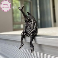 STRO Antique Brass Realistic Beetle Sculpture Dual Horned Beetle Figurine With Intricate Detailing C