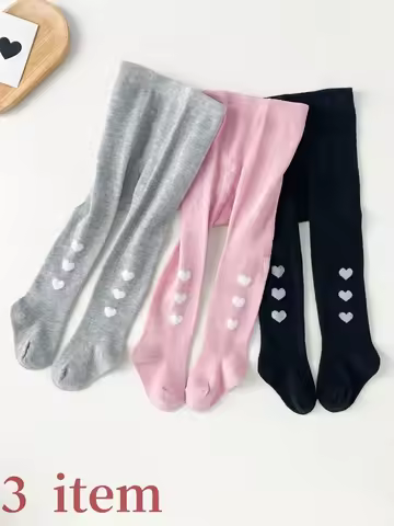 3 ITEM All-Season Simple Solid Baby Toddler Leggings Socks – Children Girl Kid Tights For School, Pe