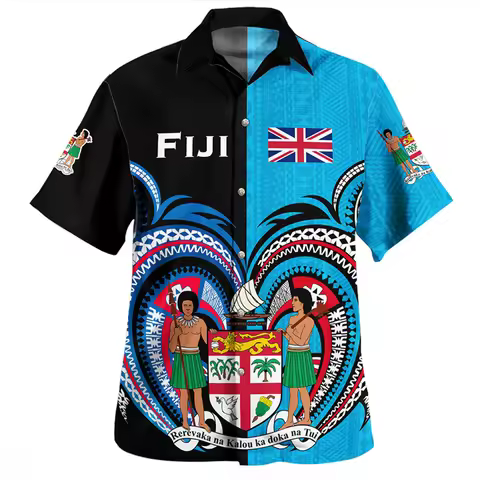Hawaiian Summer 3D BULA FIJI Flag Emblem Printing Shirts Philippines Fiji Coat Of Arm Graphic Short 