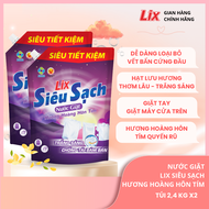 Combo 2 Túi nước giặt Lix siêu sạch hương hoa anh đào 2.4Kg 2C-N2503 sạch khử khuẩn kết hợp giặt xả