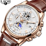 LIGE 2022 ใหม่ นาฬิกาข้อมือควอตซ์ สายหนัง กันน้ํา สไตล์ทหาร แฟชั่นสําหรับผู้ชาย