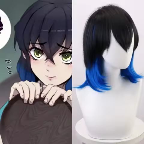 Xiezhi Cosplay Ghost Slayer Tsuyuri Kanao Wig Gradient Blue Anime Cosplay Hair Wig Pig Pig Gradient 