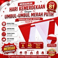 MERAH RED AND WHITE TRIANGLE FLAG - SQUARE CONTENTS 40 - 50 SHEETS | LENGTH TALI 6 - 6.5 METERS | FL
