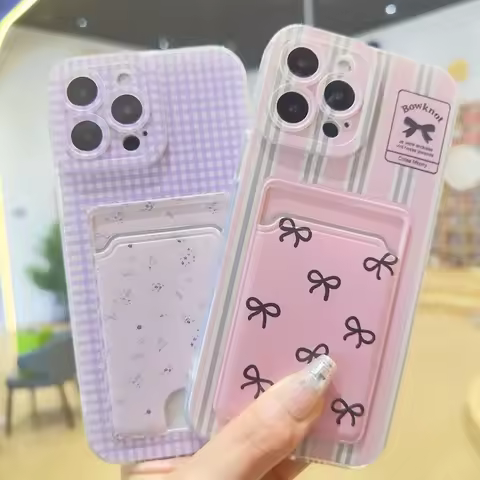 Checkered Bow Card Holder Phone Case For Honor X9C X8C X7C X5B X6B X7B X8B X9B X5 Plus X6 X7 X8 X9 X