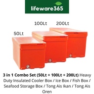 3 in 1 Combo (50L + 100L + 200L) Insulated Cooler Box / Tong Ais / Tong Ais Oren / Tong Ikan / Ice Box / Fish Box