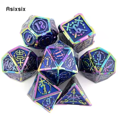 7 Pcs Blue Red Double Swords Metal Dice Solid Polyhedral Dice Set Suitable For Role-Playing Dice Pro