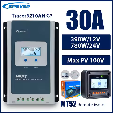 30A MPPT Solar Charge Controller 12V/24V Battery Voltage Max Solar Panel 100V EPEVER Regulator With 