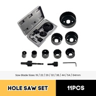 11pcs Hole Saw Set Drill Bit 19mm - 64mm Cutter Core Shaft Plastic Wood Alloys & Thin Sheet Metal 6p