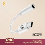 D8 I Phone16 USB C To 3.5mm Audio Adapter Type C Aux Headphone, DAC Stereo Mic HiFi Earphone Dongle,