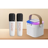 SPEAKER Y1 2MIC White color Portable Karaoke Machine Family KTV LED Wireless Microphone Speaker
