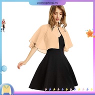 Women Elegant Pure Color Chiffon Shawl Cape Ruffle 2-Layer Chiffon Wraps Bolero Dress Accessory for 