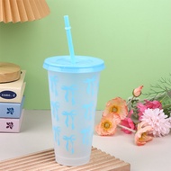 1Pc 710ML Kawaii Bow Reusable Party Cups With Straw Lid Coffee Juice Tea Cute Tumbler With Straw Pla