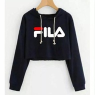 SWEATER HOODIE WANITA LENGAN PANJANG WARNA HITAM SPORTY BRANDED CROP