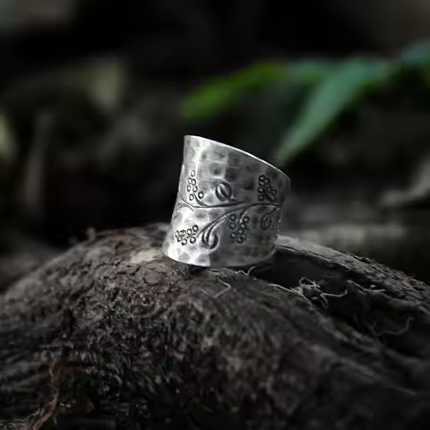 Independent design Chiang Mai handmade Thai silver opening adjustable ring literary retro fashion pe