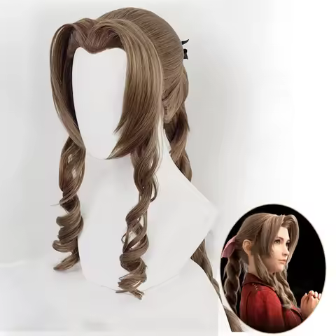 VII Cosplay FF7 Aerith Gainsborough Wigs Braid Long Cosplay Heat Resistant Synthetic Hair Wig + Free
