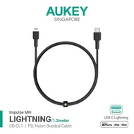Aukey CB-CL1 USB C to Lightning Cable Nylon Braided 1m Black