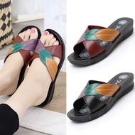 selipar wanita selipar Summer Leaf Fashion Sandals - Faux Leather for Women