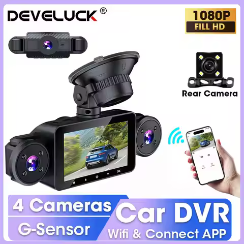 Develuck Mini Car DVR 4 Channel Dash Cam for Car WIFI HD 1080P Video Recorder Remote Control Driving