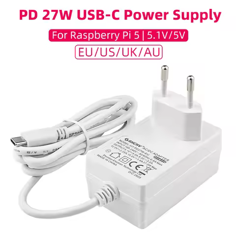 Raspberry Pi 5 5.1V 5A Power Supply PD 27W USB Type C GaN Charger EU US UK Plug Power Adapter for Ra