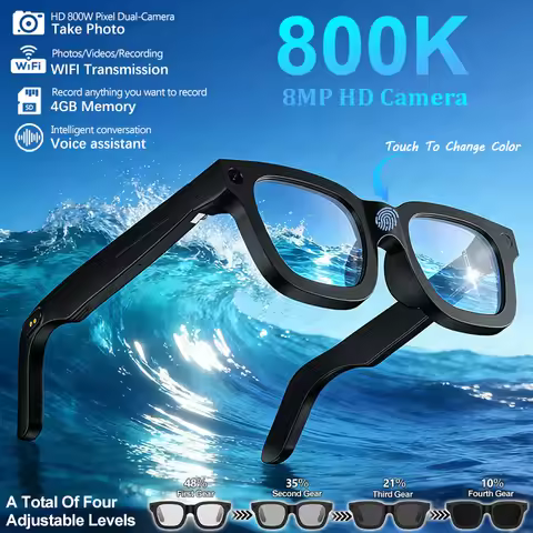 New Smart Glasses 8MP HD Camera Video Translation Touch Photochromic Lenses WlFl Transmission Music 