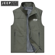 JEEP SPIRIT 1941 ESTD Large Pocket Quick Drying Fishing Vest Mens Thin Mountaineering Photographer W