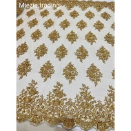 Kain Lace Meter ( Gold ) / Lace Fabric Beaded / Embroidery Lace Fabric for high grade dresses baju pengantin