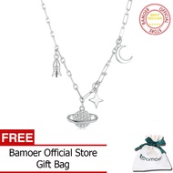 BAMOER สร้อยคอจี้รูปท้องฟ้าดาวและดวงดาวทำจากเงินแท้925สร้อยคอ Choker สำหรับเป็นของขวัญของผู้หญิงเครื