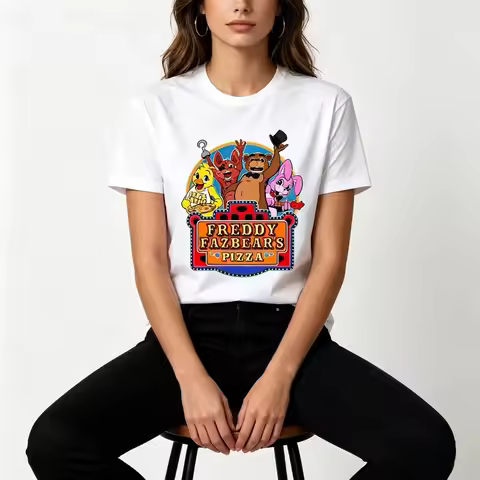FNAF Freddy Fazbear's Pizza Group Graphic T Shirt Five Nights At Freddy's Horror Game Casual Tops Fr