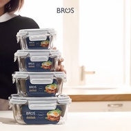BROS Container Glass Click-In Square | High Durability Food Safe Glass Container