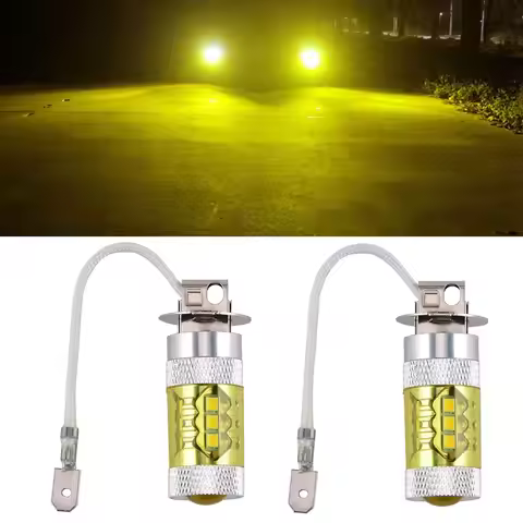 2pcs H3 LED Fog Lights Bulb 80W 16LED High Power Yellow White Lighting DRL Bulb Replacement For Car 