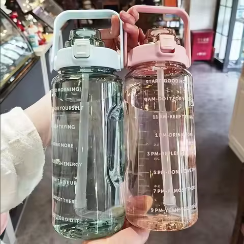 2 Liters Straw Plastic Water Bottle Large Portable Travel Bottle Sports Fitness Cup High Value Big F