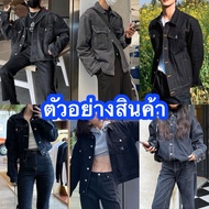 post 7/7 Denim Jacket (All Black) Male Female Models Wearable Unisex