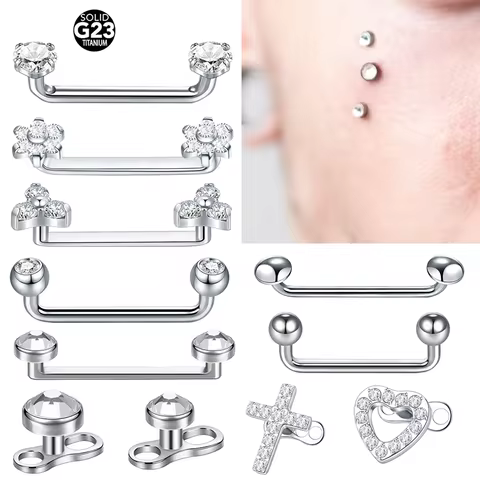 1pc Titanium Heart Microdermal Anchors CZ Surfcae Barbell Piercings 14G Threaded Zircon Skin Diver P