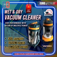 EUROPOWER VAC5001 30L WET & DRY VACUUM CLEANER|CAR WASH VACUUM|WET VACUUM|SUBANG|CHIN CHUN HARDWARE