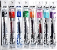 Pentel LR7 Refills for EnerGel Gel Pen, 0.7mm Metal Tip - Set of 8 Colors - Black, Blue, Red, Green, Orange, Pink, Sky Blue &amp; Violet - Supplied Loose