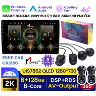 MONDES NISSAN ALMERA 2009 - 2015 2K Q-LED CAR ANDROID PLAYER WITH 360 CAMERA (9"/8GB RAM 128GB CARPLAY DSP 4G SIM IPS)