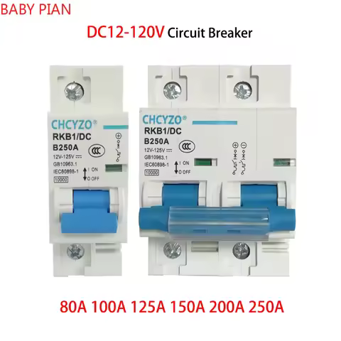 1P 2P DC Circuit Breaker 12V 24V 36V 48V 60V 72V 96V 120V Solar Cells RV Battery Circuit Breaker 80A