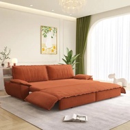 Katil Sofa Queen Boleh Tukar 73.2", Tempat Duduk Empuk Korduroi 3-dalam-1, Warna Jingga, Sofa Tidur 