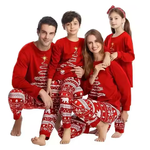 New 2025 Matching Family Christmas Pajamas Set Long Sleeve o Neck Homewear Couples Kids 2 Pieces Sui