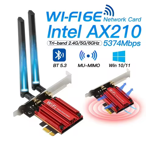 WiFi 6E AX210 Tri-Band PCI-E Wireless Bluetooth 5.3 Network Card 2.4GHz/5GHz/6GHz 802.11AX AX210NGW 