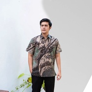 Batik kemeja pria lengan pendek lapis furing warna sage green hijau mint baju pakaian kantor