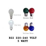 CHIYODA COLOUR/ CLEAR/ FROSTED 5WATT BULB