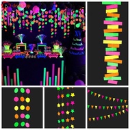 DEWDROP​ Round Pentagram Fluorescent Banner, Fluorescent Paper Colorful Neon Fluorescent Garland, Pa