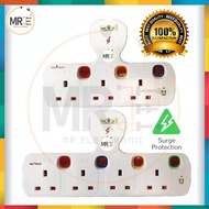 2Way/3Way/4Way/8Way T-Type Adaptor Extension Socket With Individual Swithced & Neon & Surge Protecto