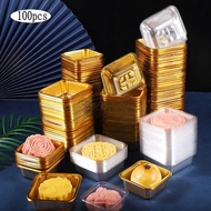 100Pcs Golden Transparent Moon Cake Tray Moon Cake Box Container Food Packaging Box