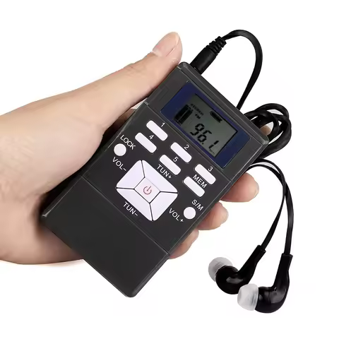 Portable Mini FM Radio Digital Display FM Receiver Retro FM Player Style DSP with Headphones Lanyard